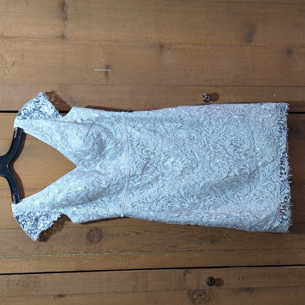 Jenny Yoo Cream & Silver Lace Dress